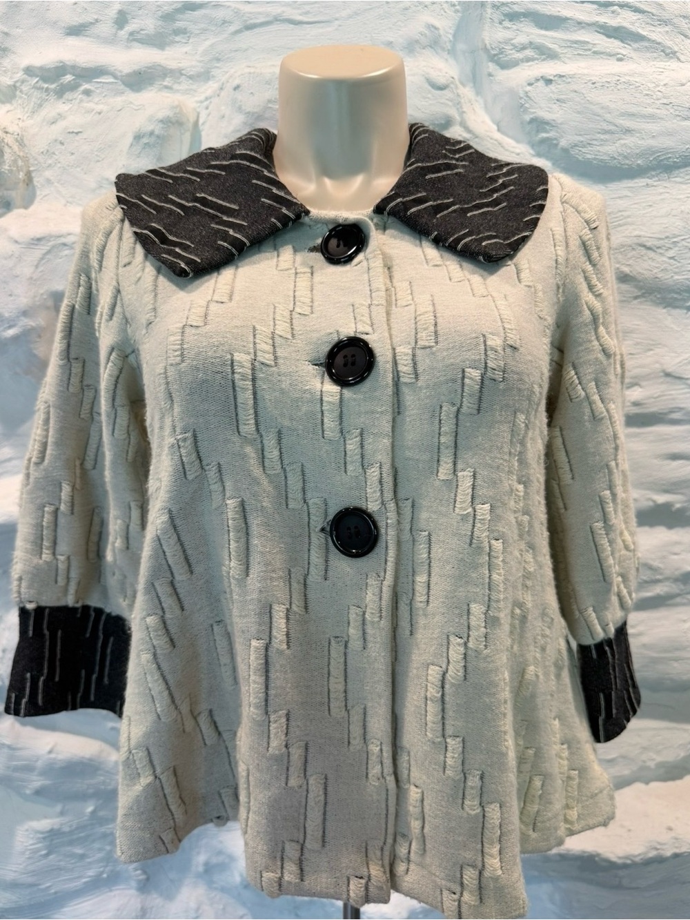 Ivory Textured Pea Coat with Contrast Collar